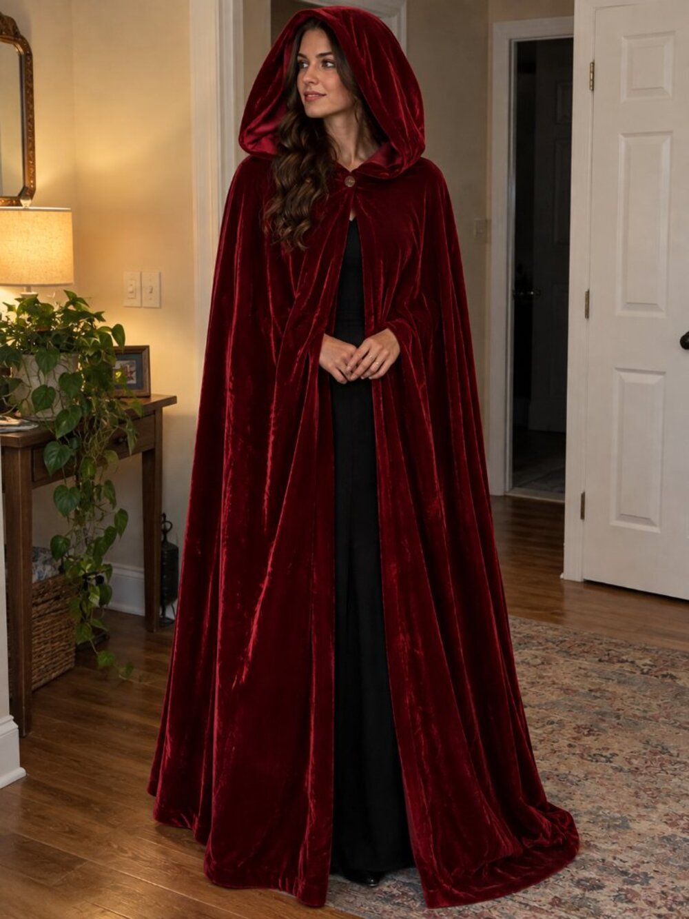 Burgundy Full Length Cape with Hood